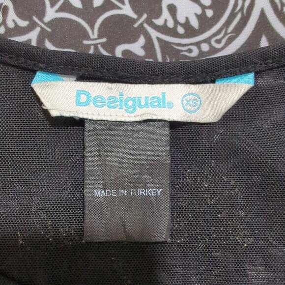 Desigual Women's Long Sleeve Geometric Print Tunic Top With Sheer Floral Sleeves - Picture 8 of 12